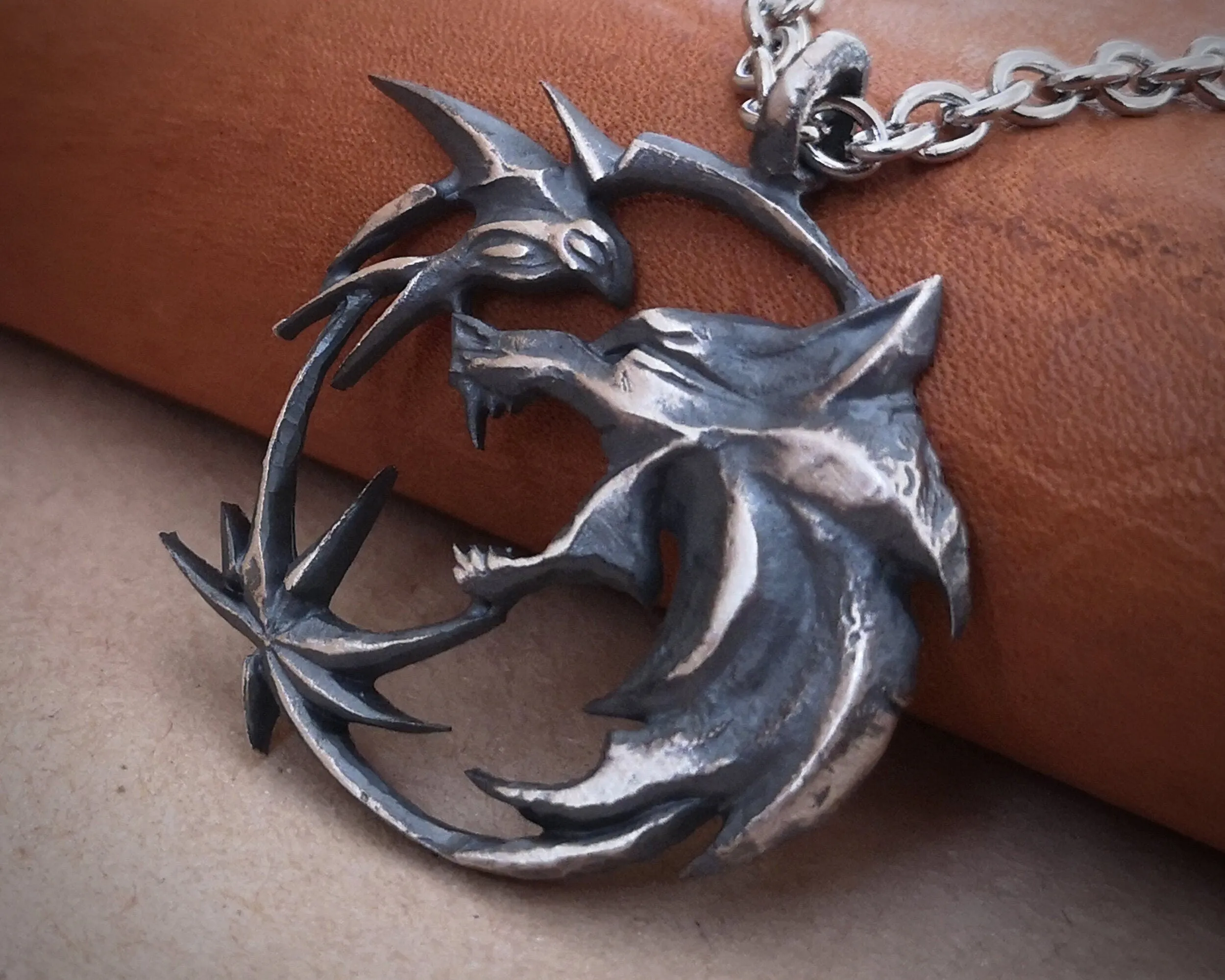 Witcher 925 Sterling Silver Large Necklace Pendant With Chain