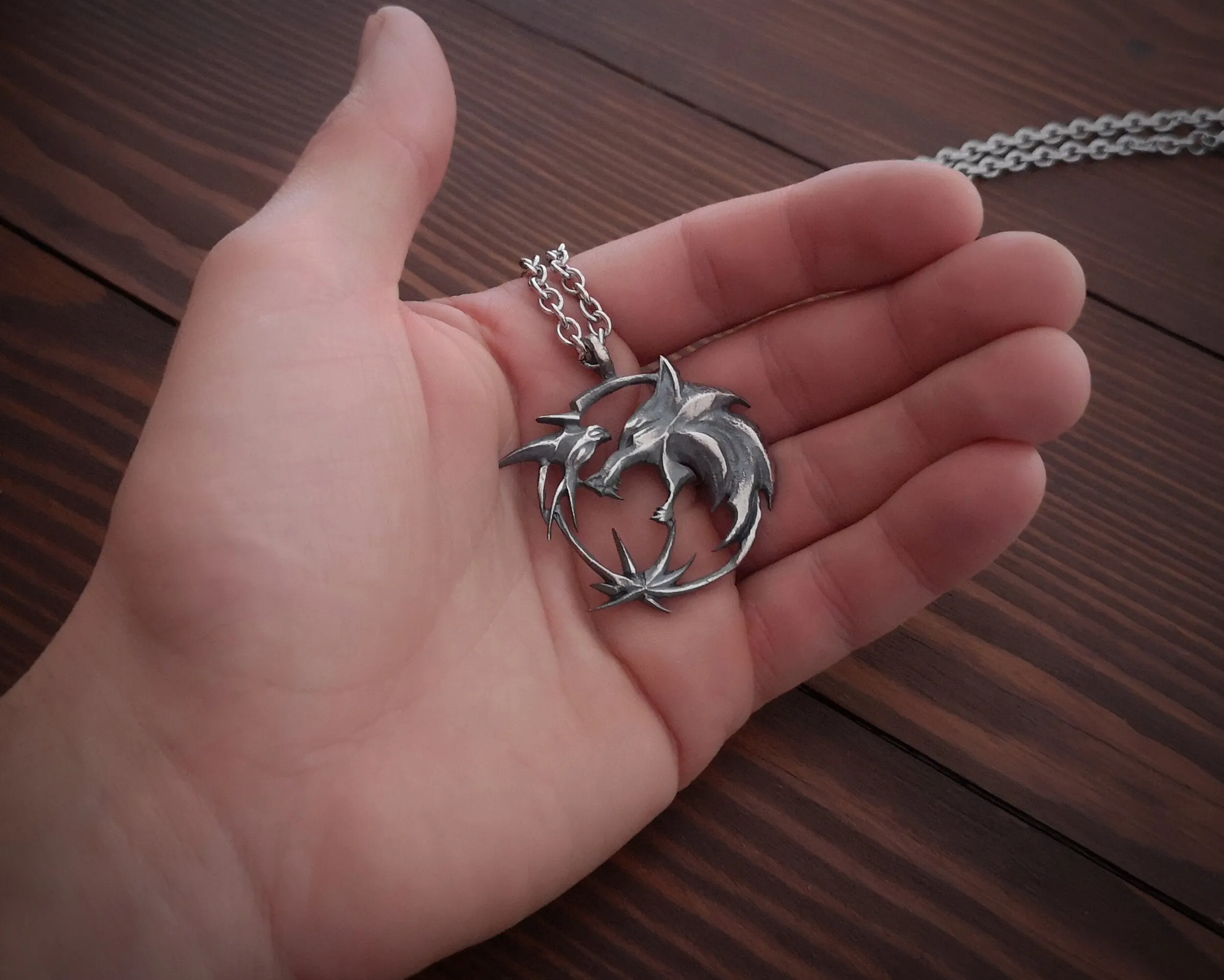 Witcher 925 Sterling Silver Large Necklace Pendant With Chain