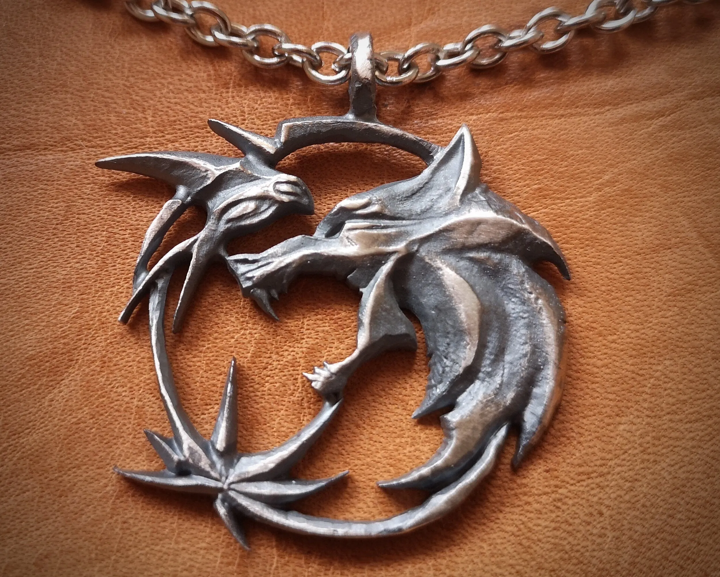 Witcher 925 Sterling Silver Large Necklace Pendant With Chain