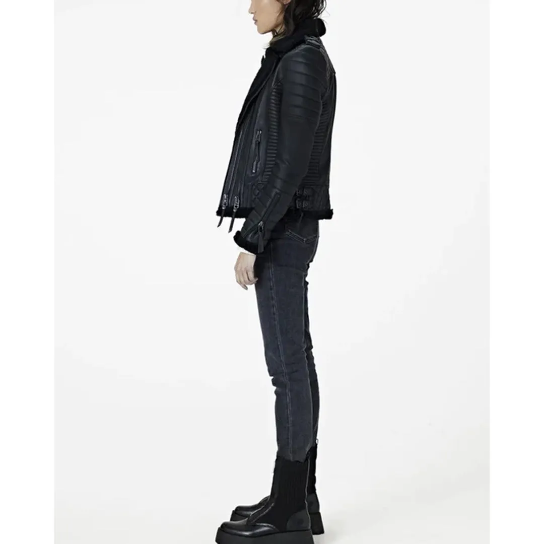 Women’s Black Fur Leather Jacket