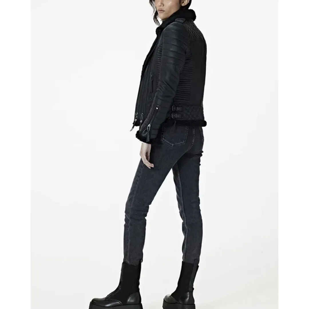Women’s Black Fur Leather Jacket