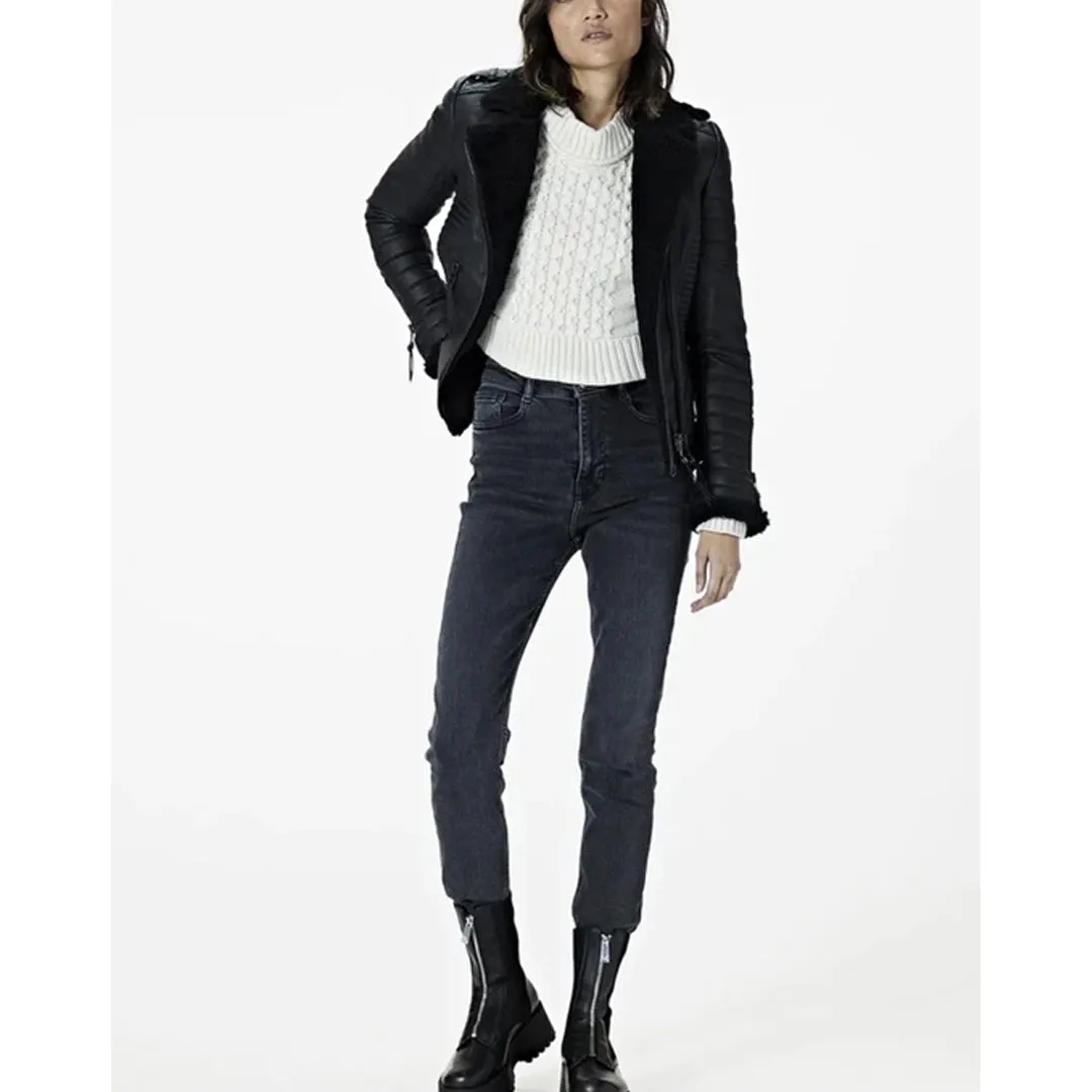 Women’s Black Fur Leather Jacket