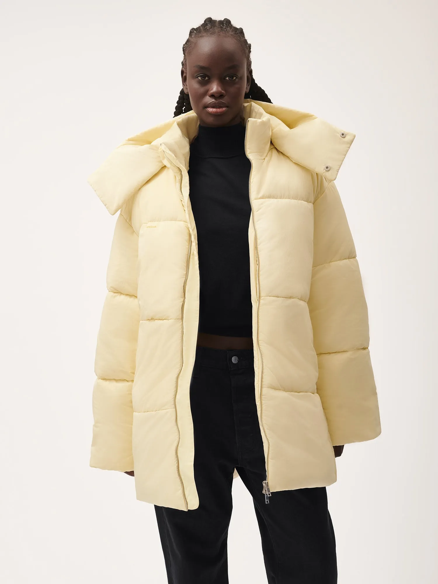 Womens Flower-Warmth Recycled Nylon Long Puffer—rind yellow