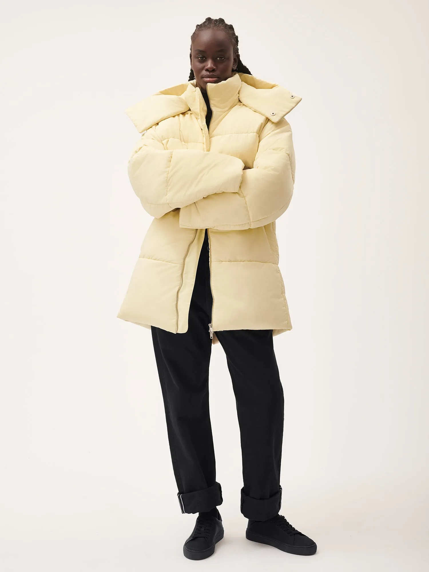 Womens Flower-Warmth Recycled Nylon Long Puffer—rind yellow