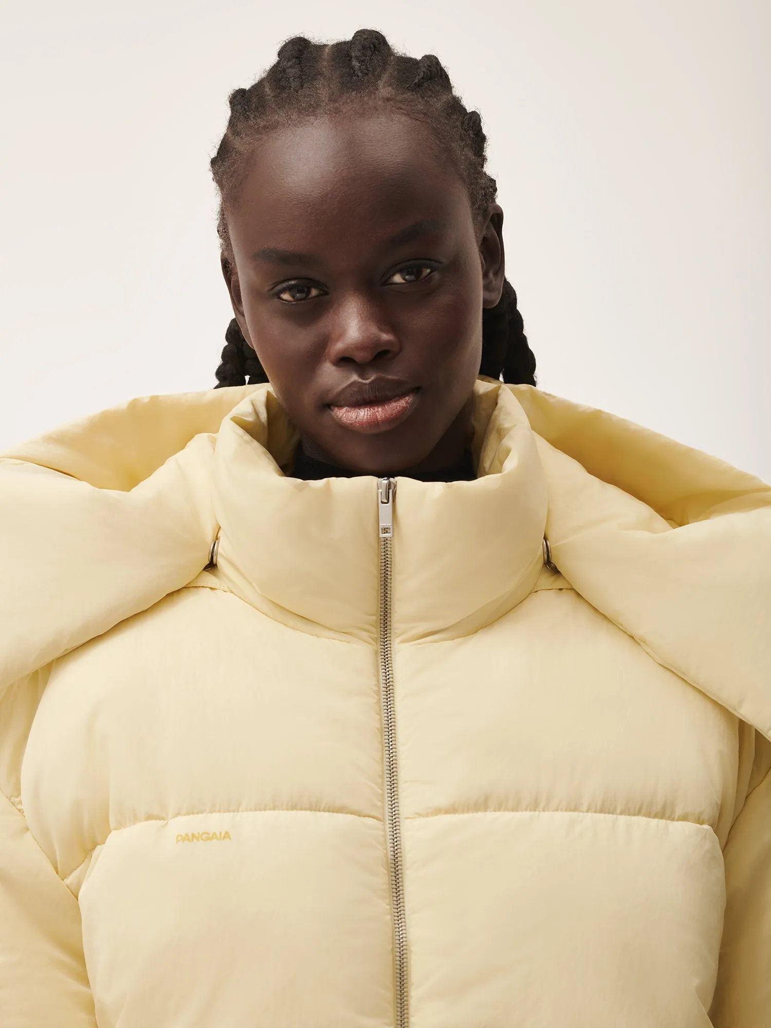 Womens Flower-Warmth Recycled Nylon Long Puffer—rind yellow