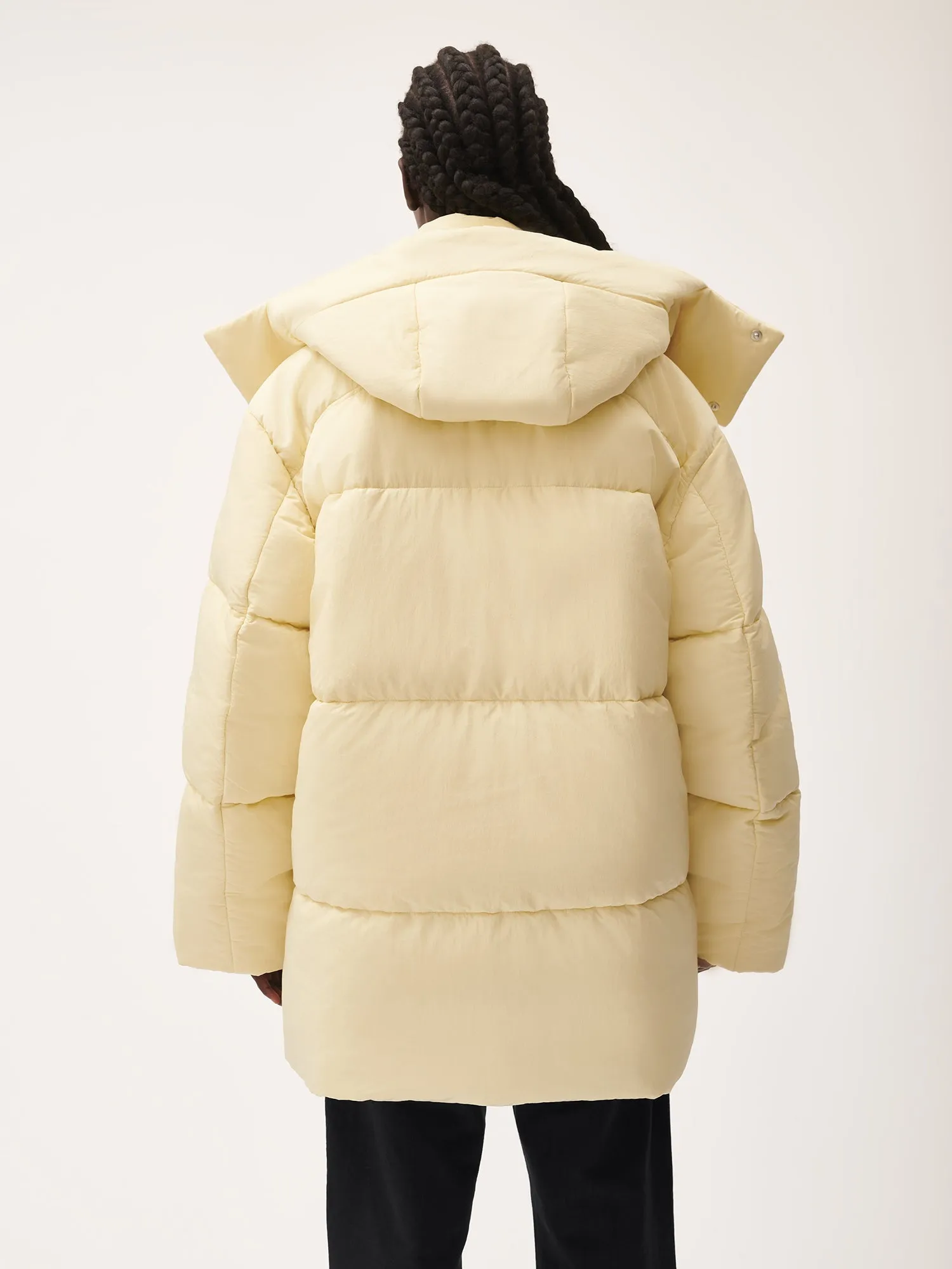 Womens Flower-Warmth Recycled Nylon Long Puffer—rind yellow