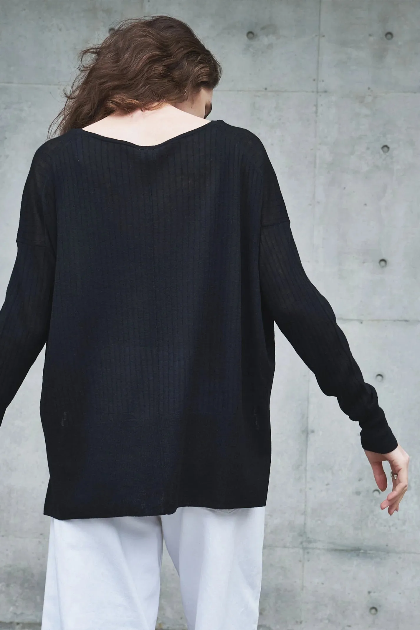 Wool Ribbed V-Neck in Black
